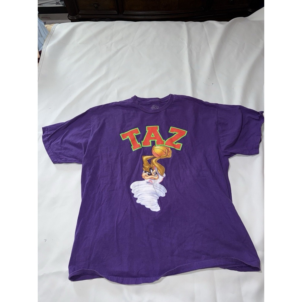 Space Jam Tornado Taz Tasmanian T Shirt Purple Short Sleeve Retro Xl